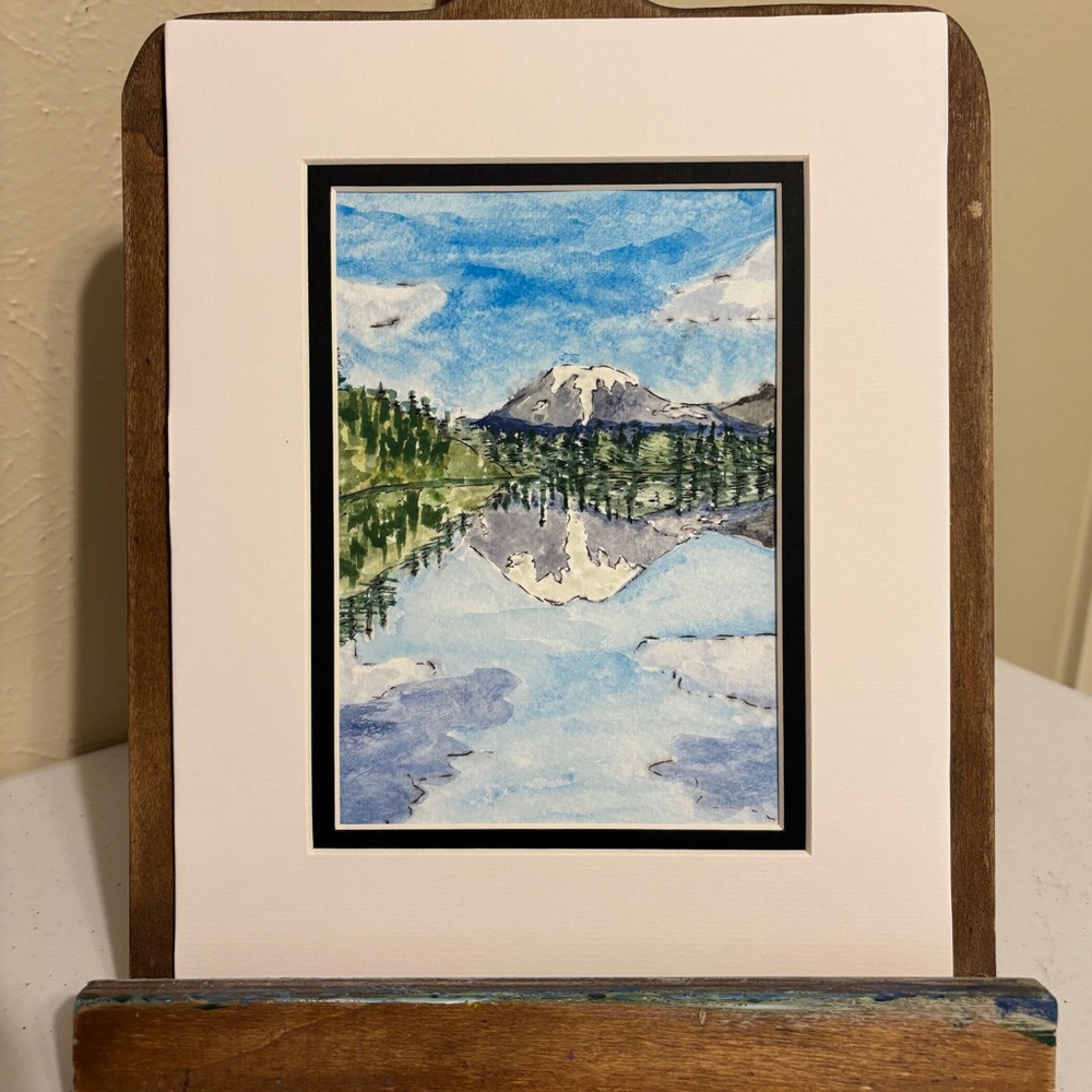 Mount Rainier Reflection Lake Watercolor Painting